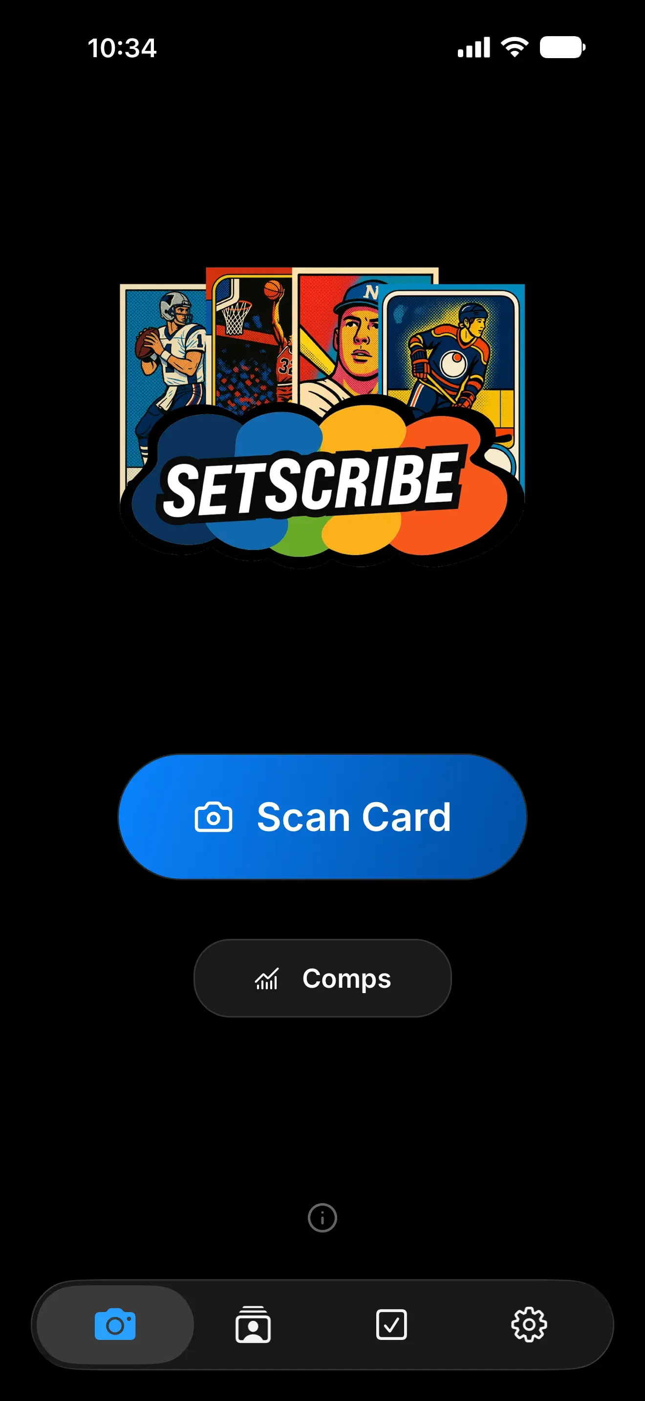 Mobile AI scanner interface showing card identification
